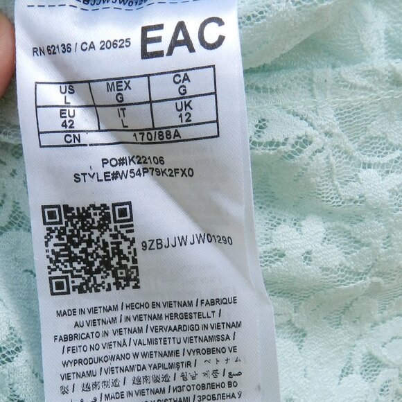 Guess Lace Top Size L Light Blue Mint | Semi Sheer 3/4 Sleeve Elegant Blouse - Picture 5 of 5